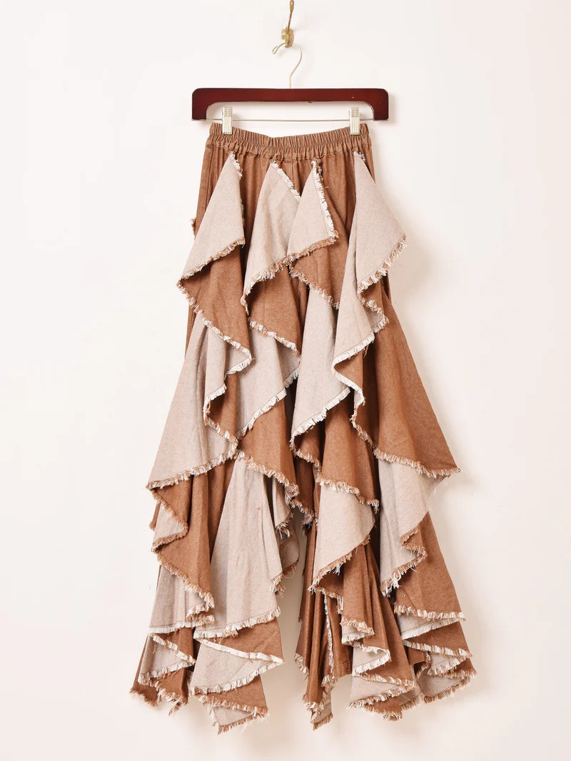 【3色展開】 スパイラルフリル デニムパンツ