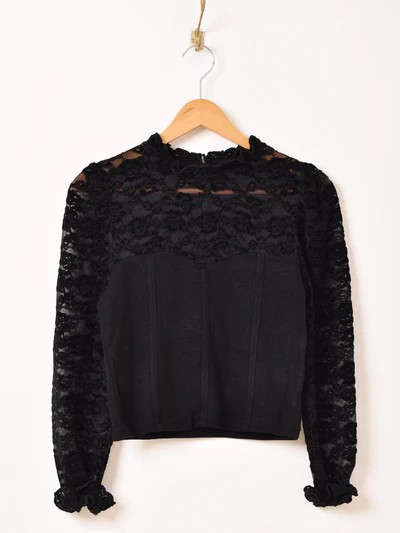 【2色展開】Meridian ベロアレース×ニット 長袖トップス