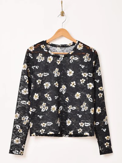 【3色展開】Meridian 花柄 レース 長袖カットソー