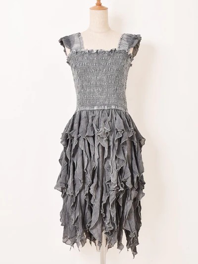 【2色展開】Emerald Motel エスニック レーヨン 刺繍 フリル ストラップワンピース