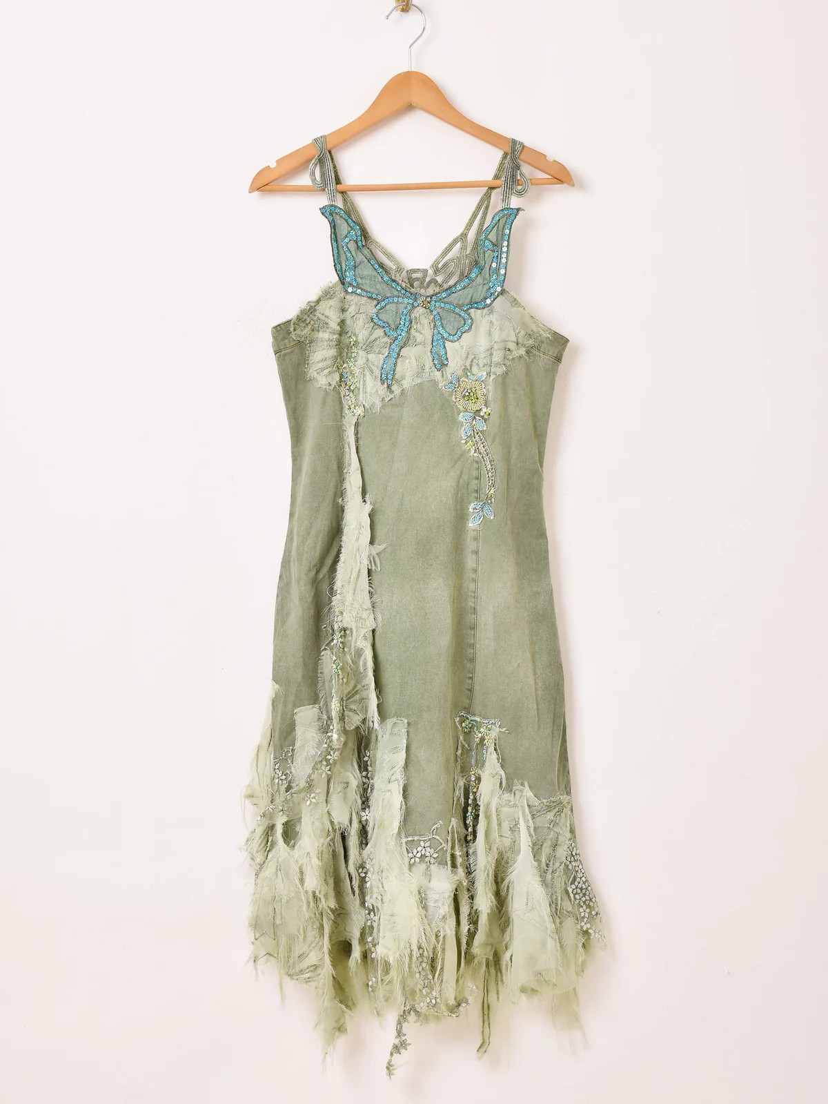 刺繍 後染め デニム キャミソールワンピース