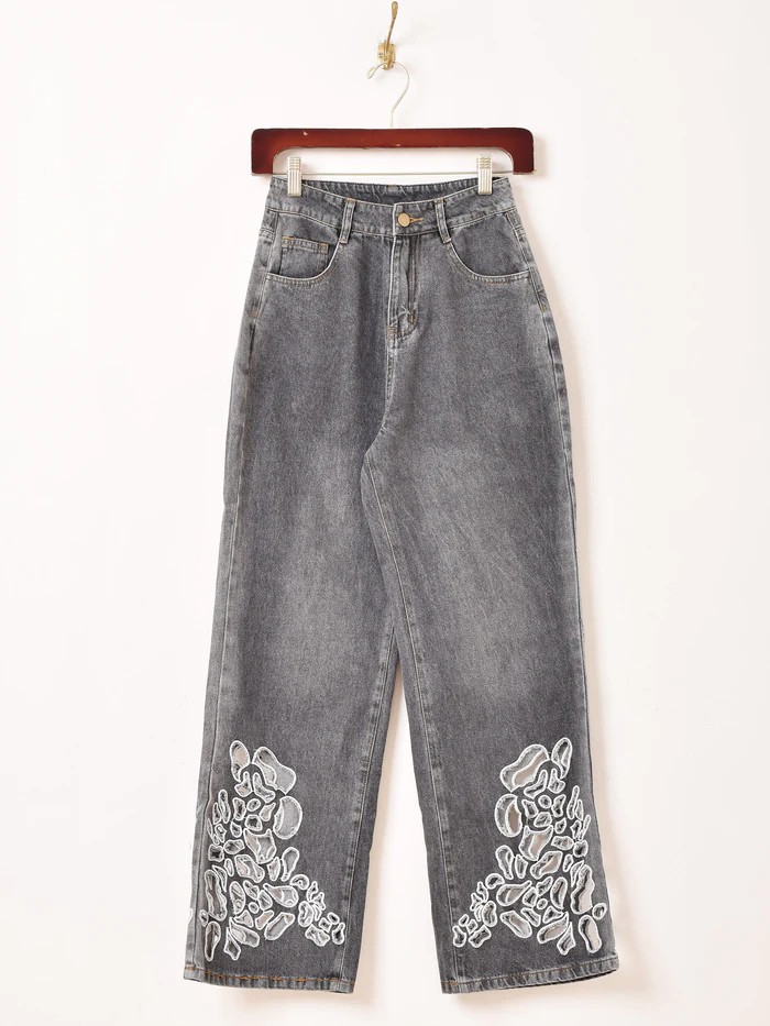 【2色展開】Elcamino フラワーカットアウト デニムパンツ