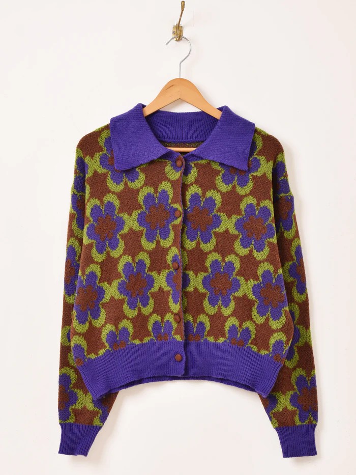 【2色展開】Meridian 花柄 襟付き カーディガン