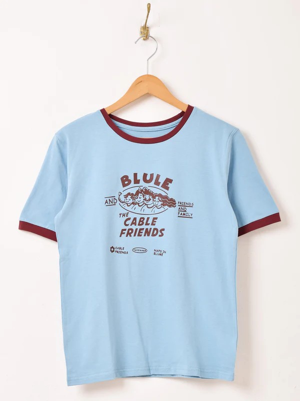 【2色展開】 プリント リンガーTシャツ 「CABLE FRIENDS」