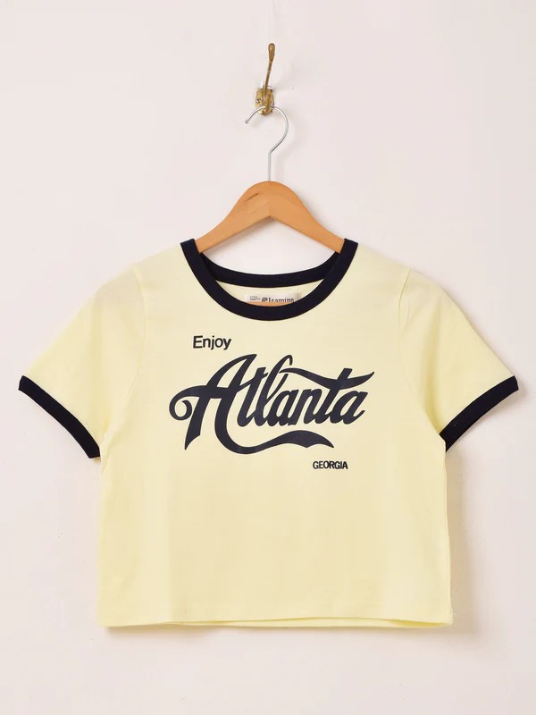 【2色展開】Elcamino クロップド プリント リンガーTシャツ「Atlanta」